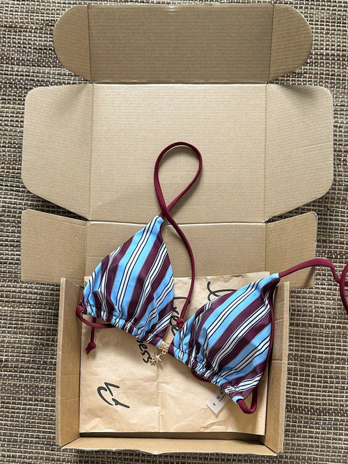 Swim Mod Multicolor Striped Halter Bikini Top For Women Sleeveless Textured Crop Swimwear With Cup Detail