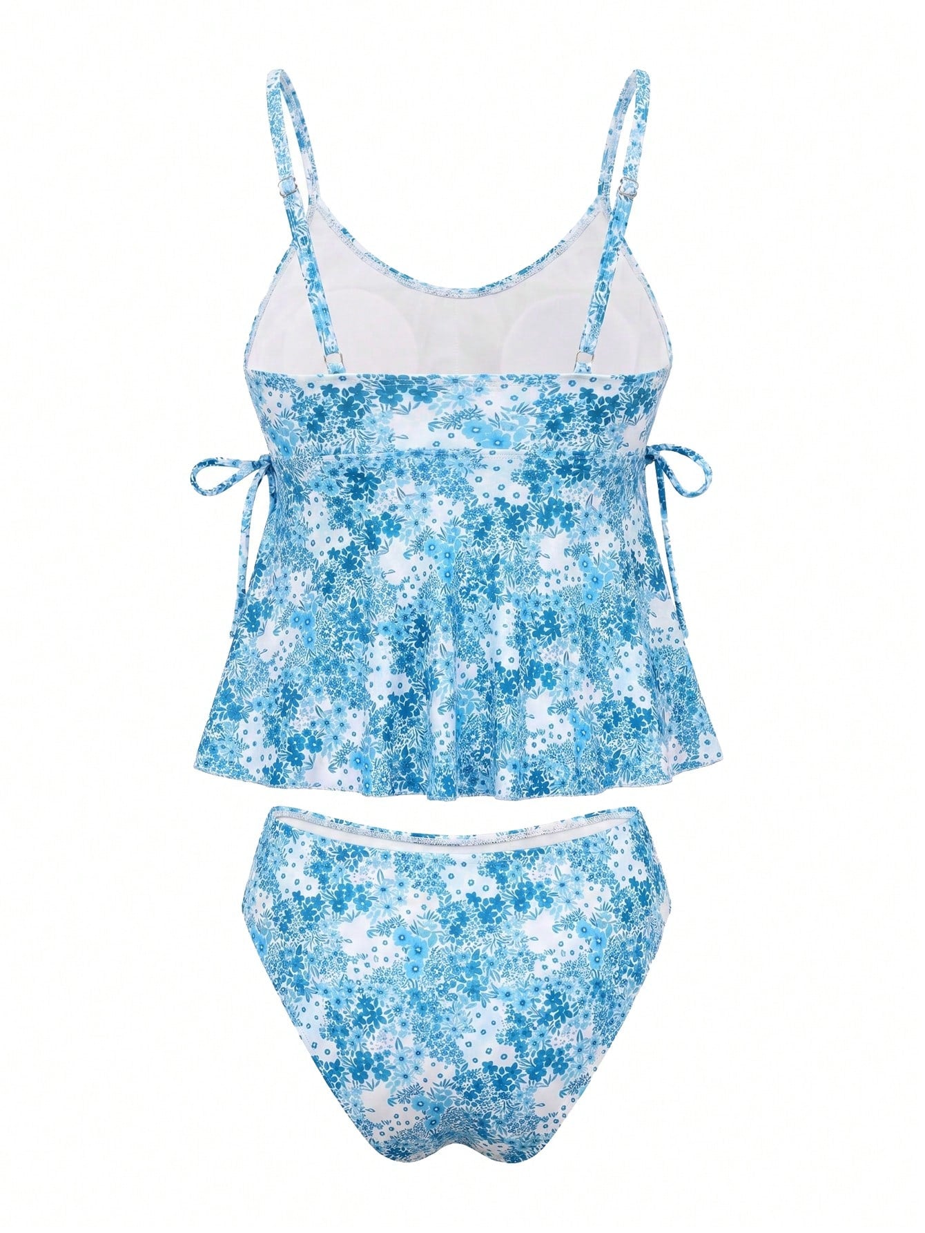Swim Mod Plus Size Women 2pcs Ditsy Floral Spaghetti Strap Split Swimwear, Elegant Beach Holiday Tankini