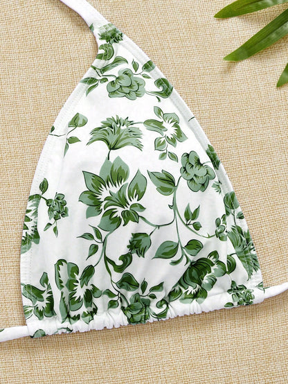 Swim Mod Plus Size Women 3pcs Set Random Print Spaghetti Strap Tankini Swimsuits,Beach Dresses For Women,Swimsuit Cover Up,Kawaii For Summer Beach Vacation