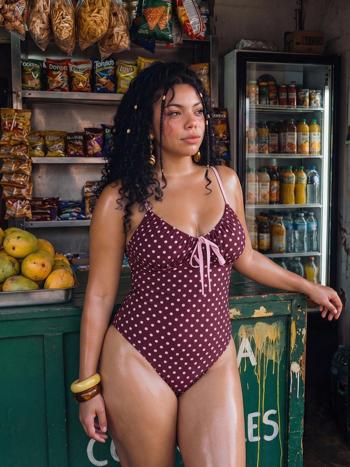Swim Mod Plus Size Women's Polka Dot Print Tie Front One-Piece Swimsuit, Sweet Girl Style For Summer Beach Vacation Vacation