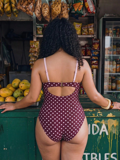 Swim Mod Plus Size Women's Polka Dot Print Tie Front One-Piece Swimsuit, Sweet Girl Style For Summer Beach Vacation Vacation