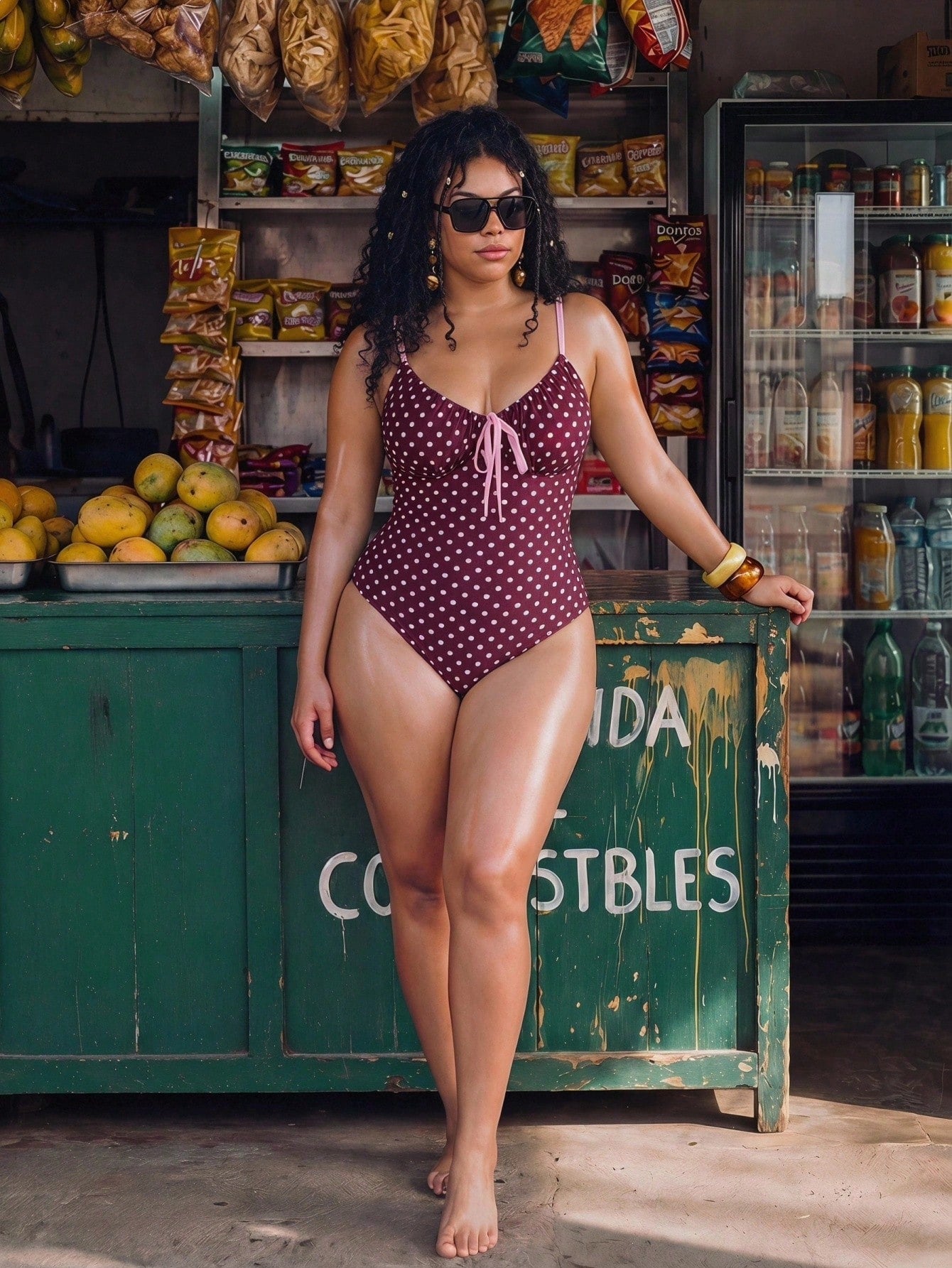 Swim Mod Plus Size Women's Polka Dot Print Tie Front One-Piece Swimsuit, Sweet Girl Style For Summer Beach Vacation Vacation