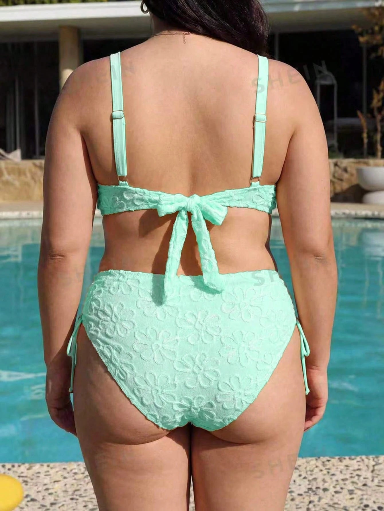 Swim Mod Plus Size Women Steel Bra Padded Swimwear Set, 3D Jacquard Soft Cup Bikini