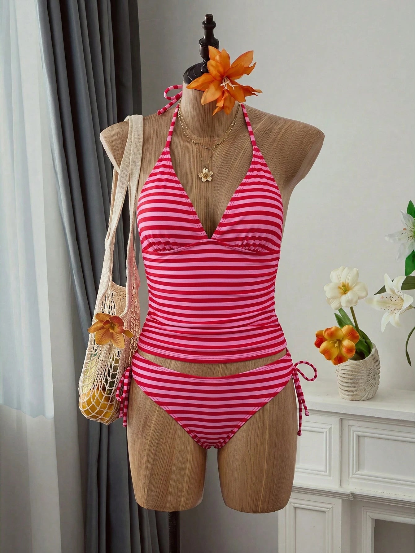 Swim Mod Women's 2-Piece Tropical Ditsy Floral Vacation Casual Bikini Set