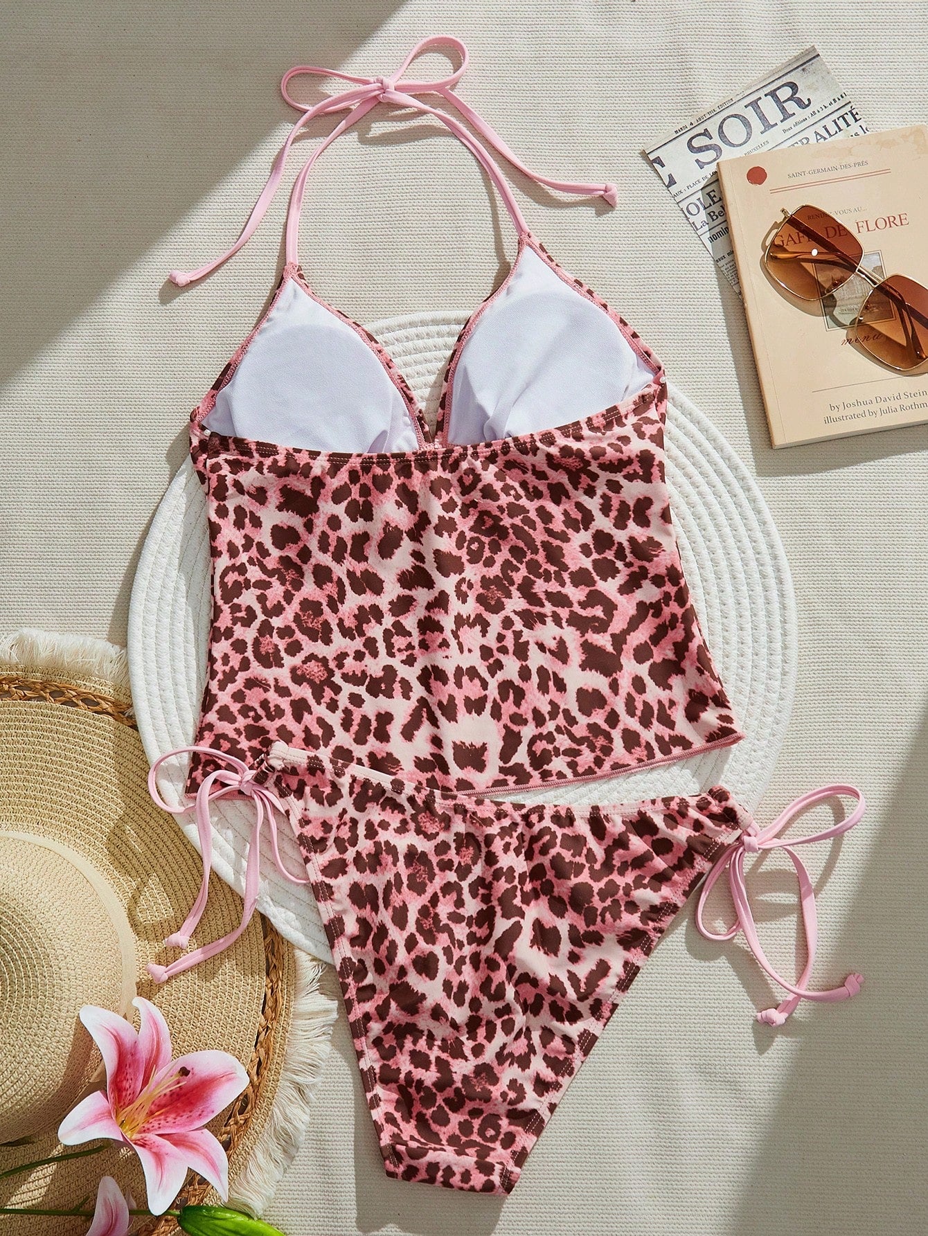 Swim Mod Women's 2pcs Leopard Print Bikini Set, Casual Camisole & Bikini Set For Summer Beach Holiday Party