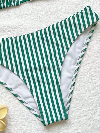 Swim Mod Women's Fresh Green Striped Print Sexy Low-Waist Triangle Bikini Set, Summer