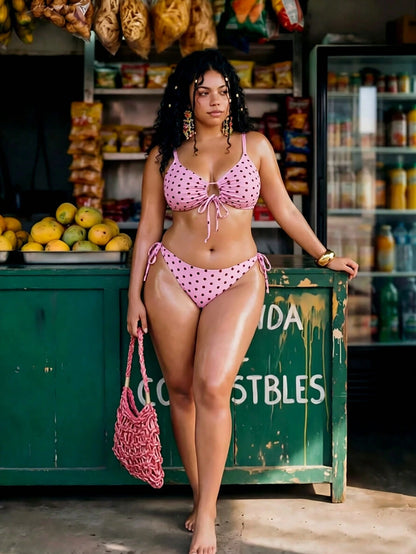 Swim Mod Women's Plus Size Floral Print 2-Piece Spaghetti Strap Tie Front Triangle Bikini Swimwear For Vacation Vacation Summer