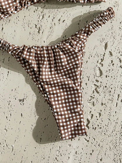 Swim Mod Women's Random Print Ruched High Cut Sexy Bikini Set, Summer