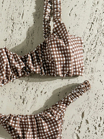Swim Mod Women's Random Print Ruched High Cut Sexy Bikini Set, Summer