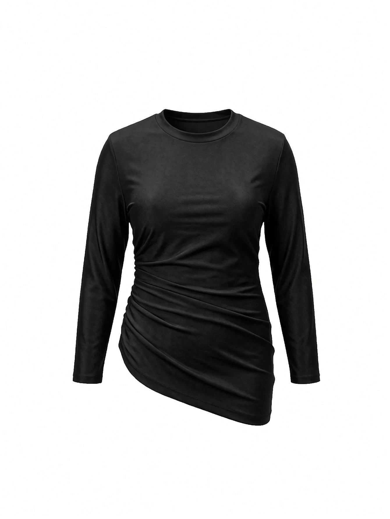 Swim Mulvari 1pc Plus Size Women Solid Color Single Side Pleated Conservative Slimming Belly Cover Burkini Swimwear Top For Summer Beach Vacation