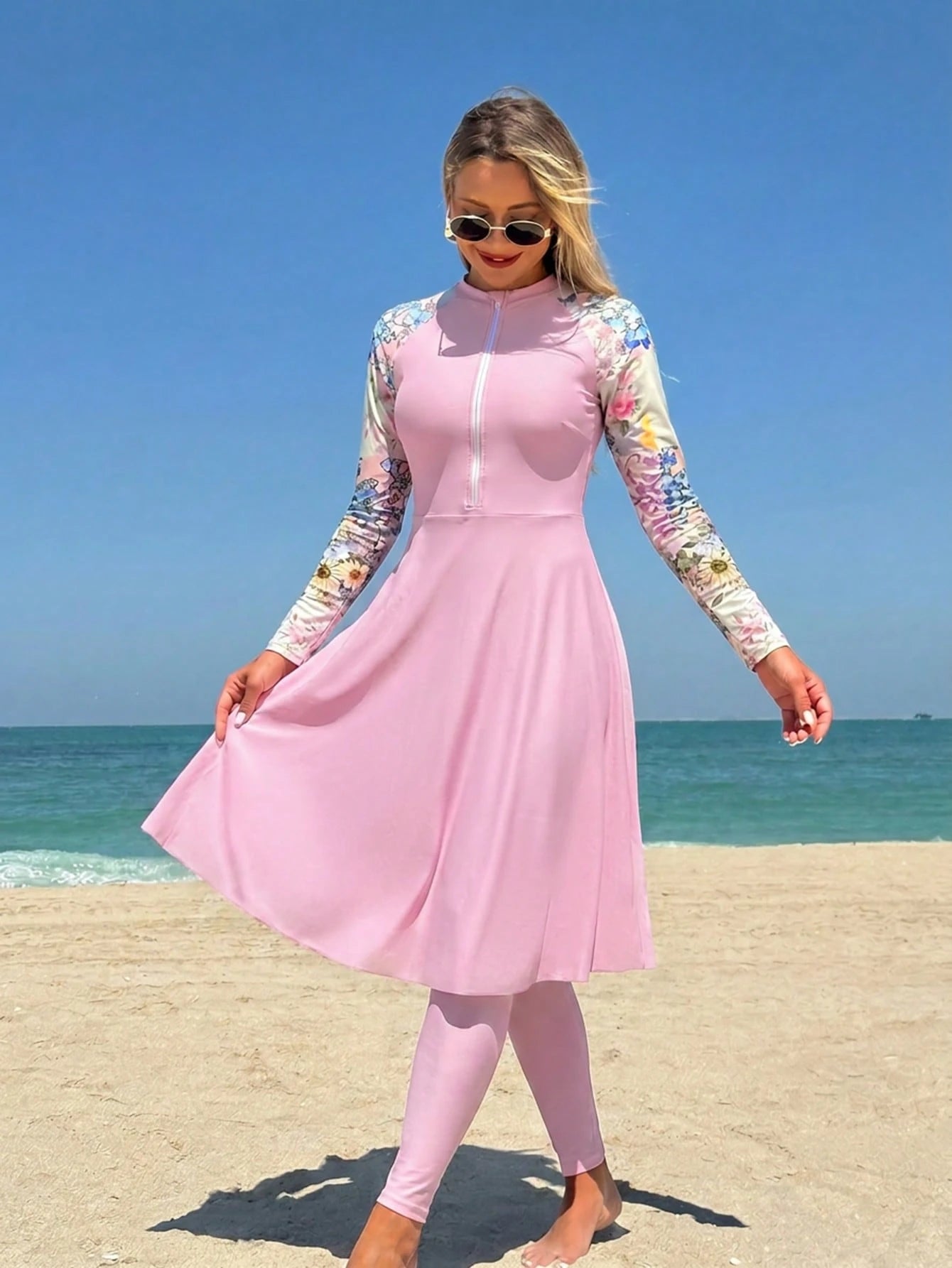 Swim Mulvari Women's Vacation Beach Floral Print Patchwork Burkini