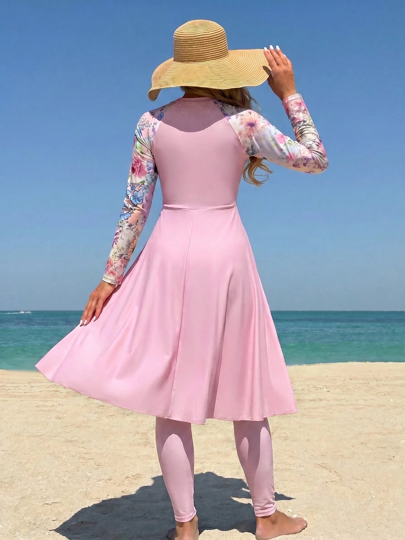 Swim Mulvari Women's Vacation Beach Floral Print Patchwork Burkini