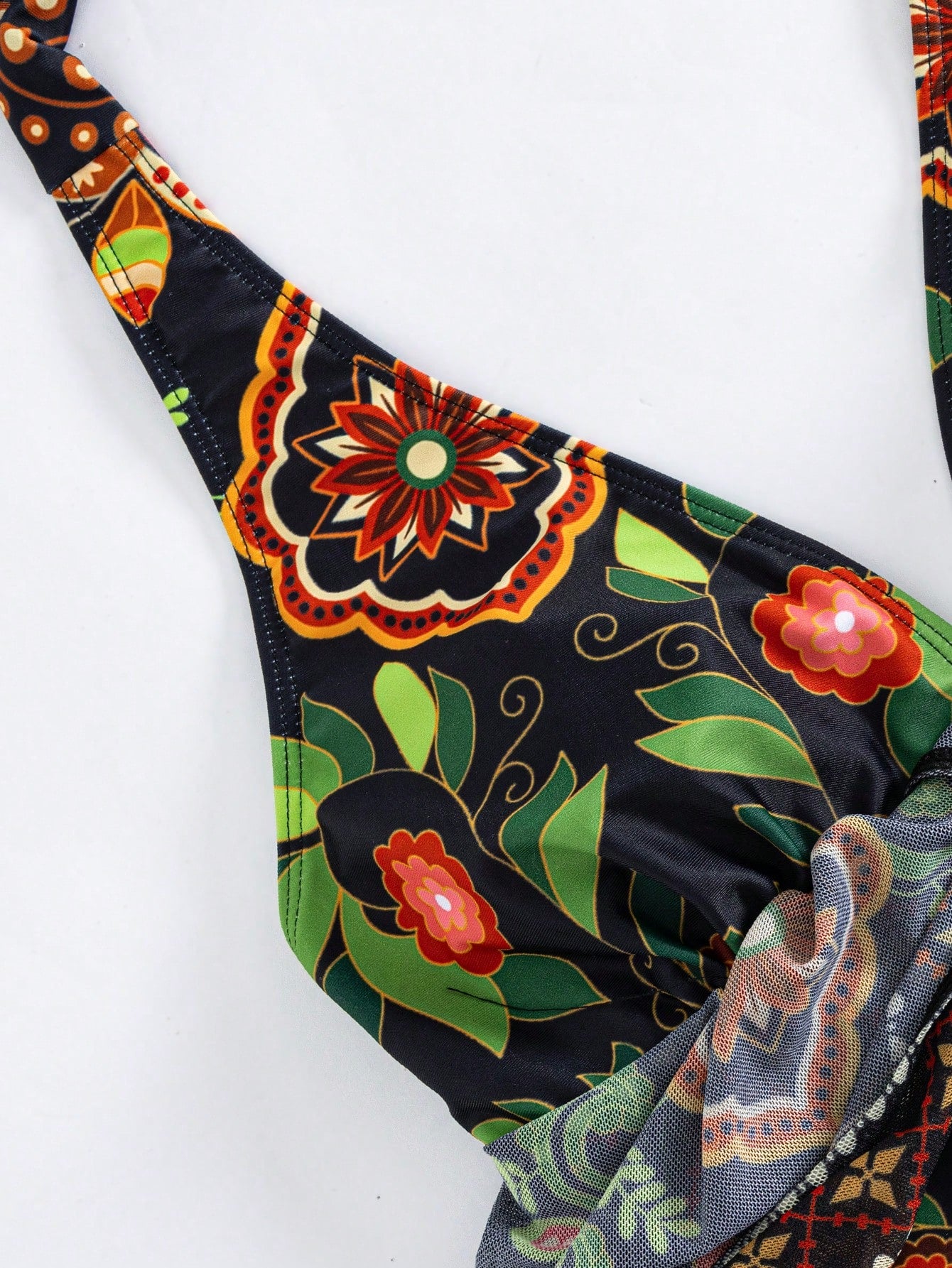 Swim Oasis 2026 Spring/Summer New Plus Size 2-Piece Multi-Color Deep V-Neck Shoulder Strap Asymmetrical Floral Print Design Women's Bikini Set Set Vacation Style Suitable For Beach Holiday