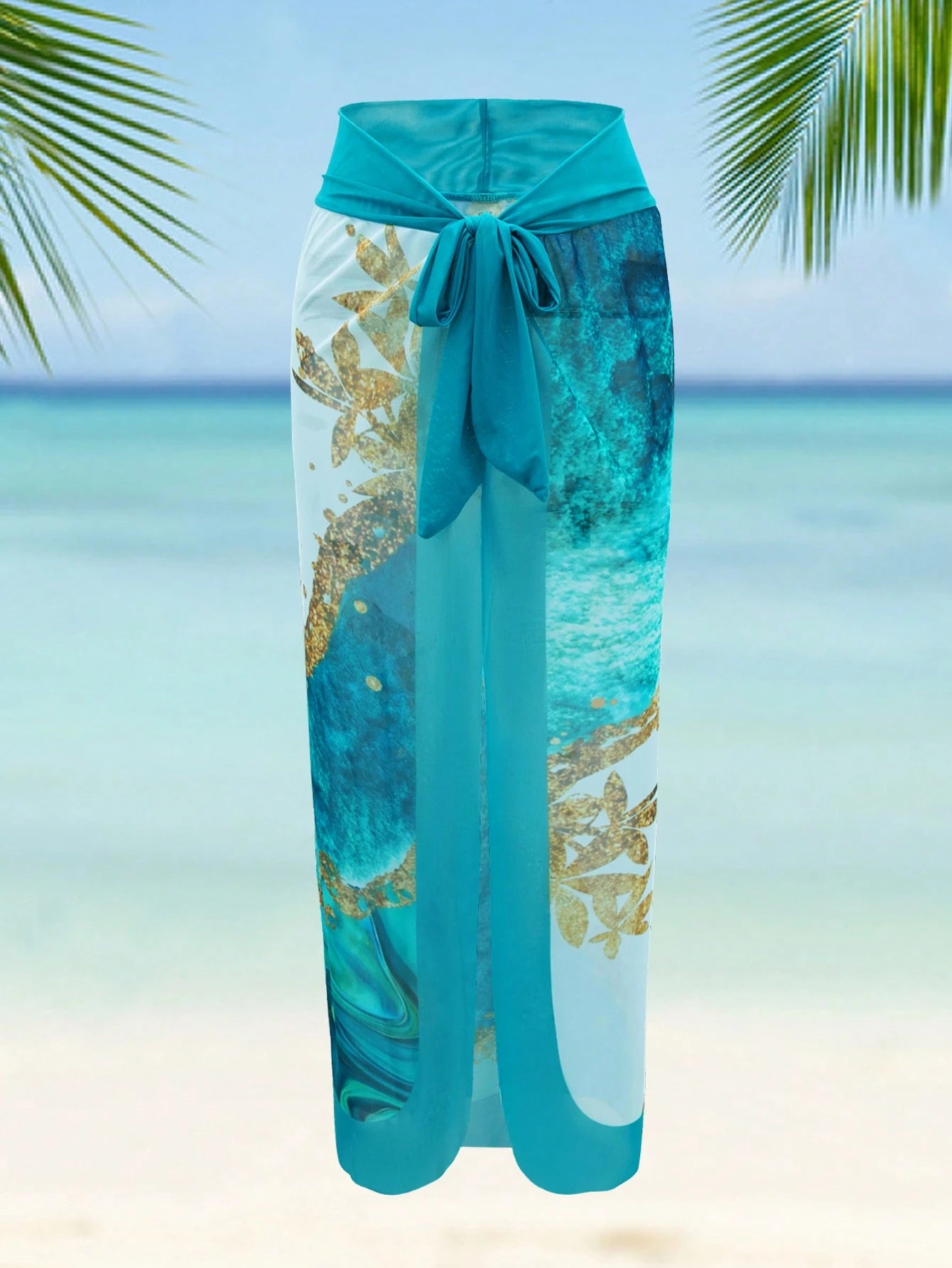 Swim Oasis Plus Size Summer Beach Vacation Beach Marble Print One-Piece Swimsuit With Spaghetti Straps And Cover-Up Two Pieces Set