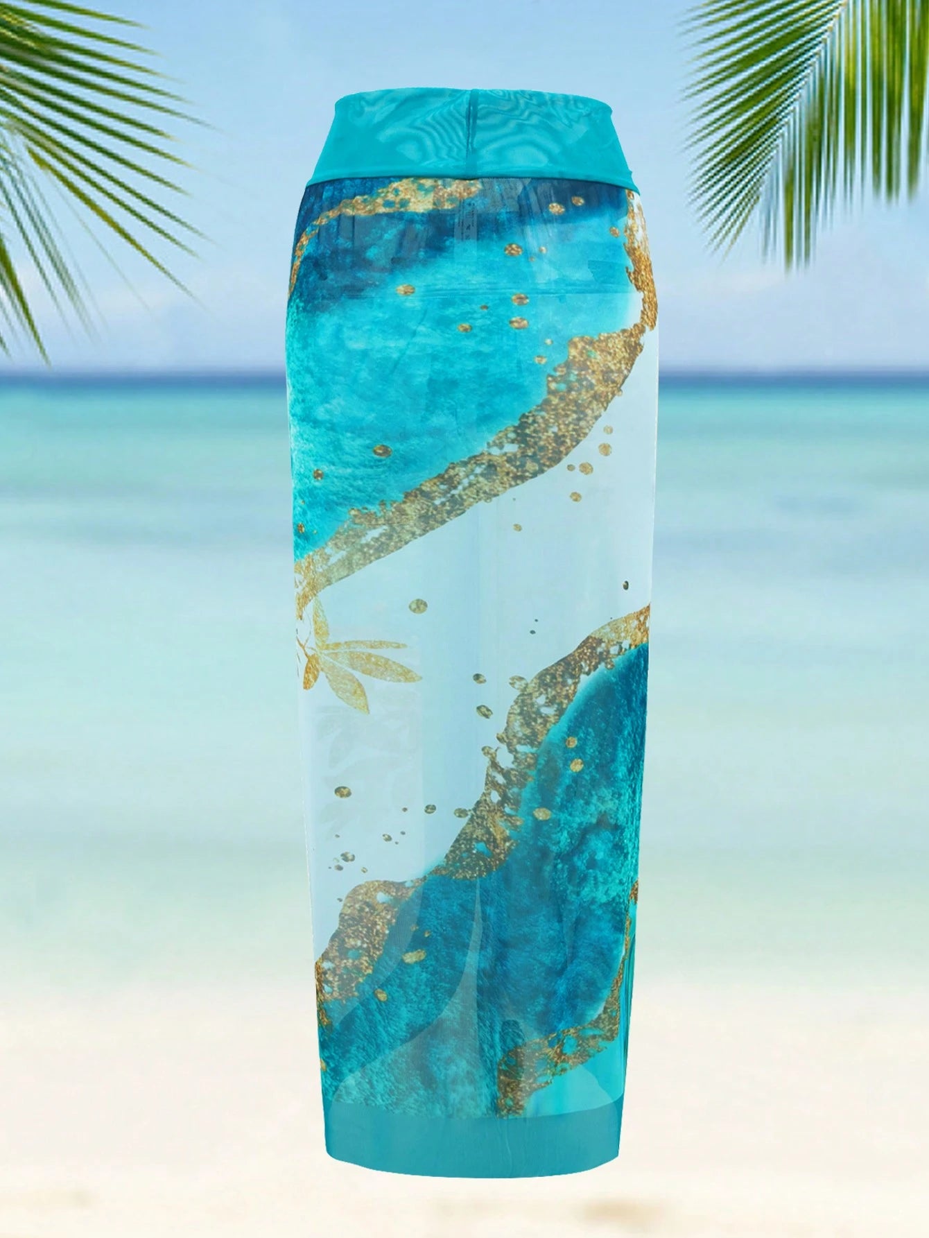 Swim Oasis Plus Size Summer Beach Vacation Beach Marble Print One-Piece Swimsuit With Spaghetti Straps And Cover-Up Two Pieces Set
