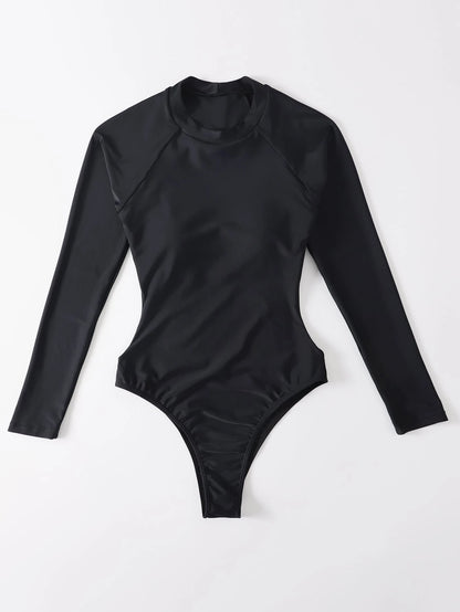 Swim SPRTY Summer Beach Plain High Neck One Piece Swimsuit