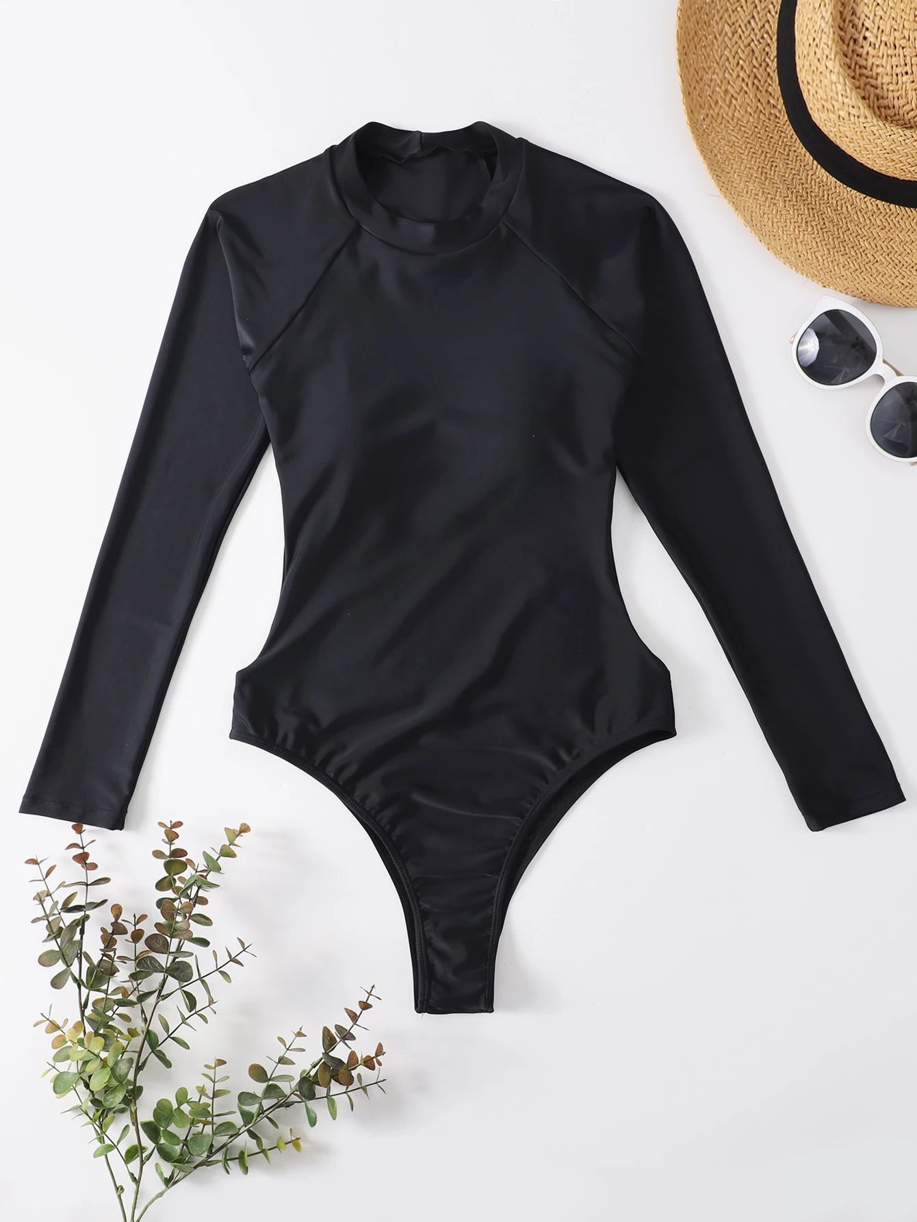 Swim SPRTY Summer Beach Plain High Neck One Piece Swimsuit