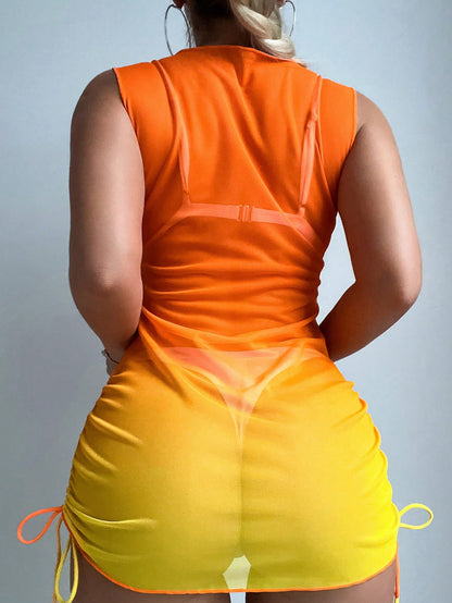 Swim Summer Beach Women's Ombre Drawstring Cover Up