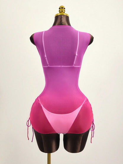 Swim Summer Beach Women's Ombre Drawstring Cover Up