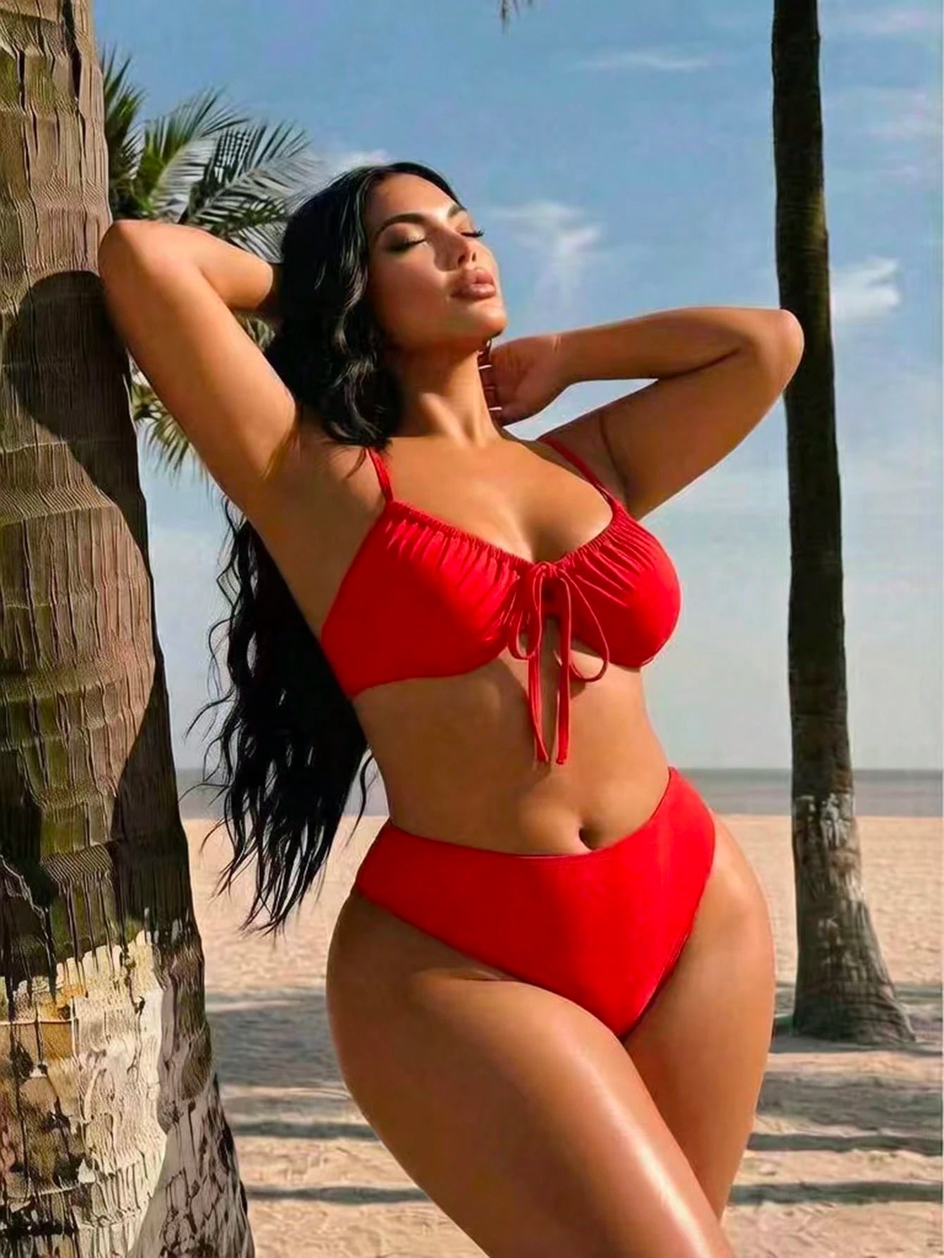 Swim SXY Plus Size Solid Color Beach Vacation Swimsuit Set