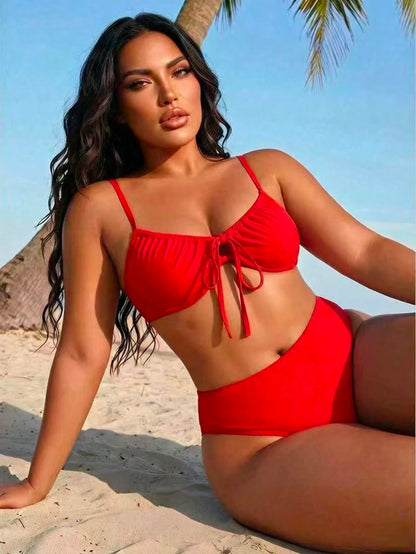 Swim SXY Plus Size Solid Color Beach Vacation Swimsuit Set