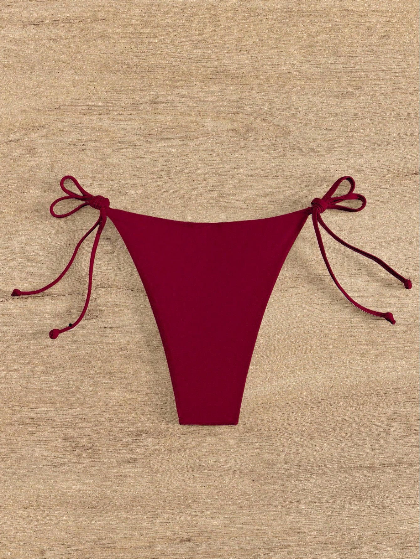 Swim Vcay 2025 Women Solid Color Tie-Front Bottom For Bikini, Vacation For Summer