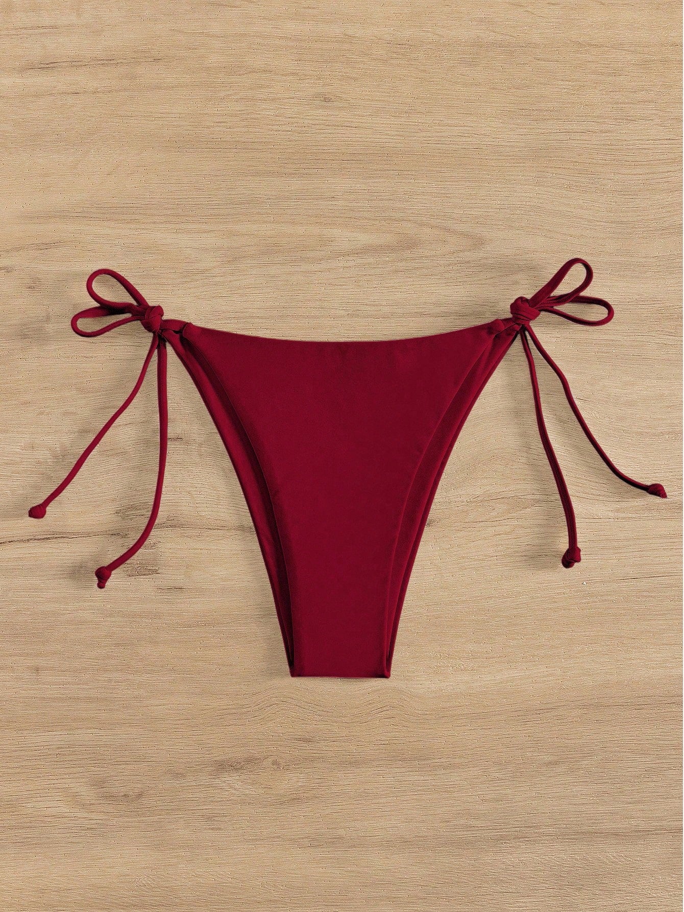Swim Vcay 2025 Women Solid Color Tie-Front Bottom For Bikini, Vacation For Summer