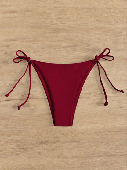 Swim Vcay 2025 Women Solid Color Tie-Front Bottom For Bikini, Vacation For Summer