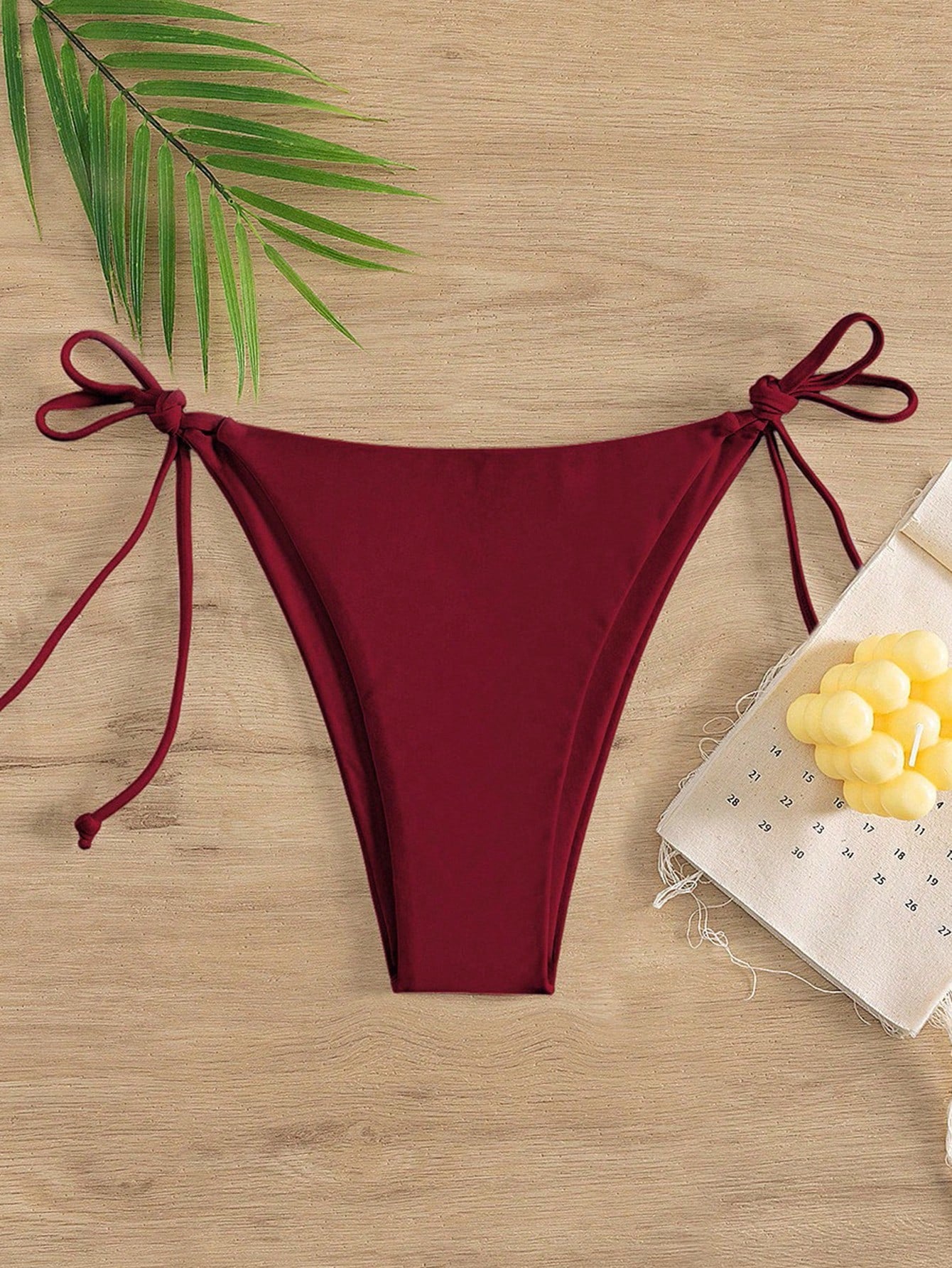 Swim Vcay 2025 Women Solid Color Tie-Front Bottom For Bikini, Vacation For Summer