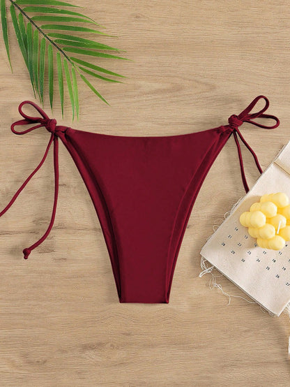 Swim Vcay 2025 Women Solid Color Tie-Front Bottom For Bikini, Vacation For Summer