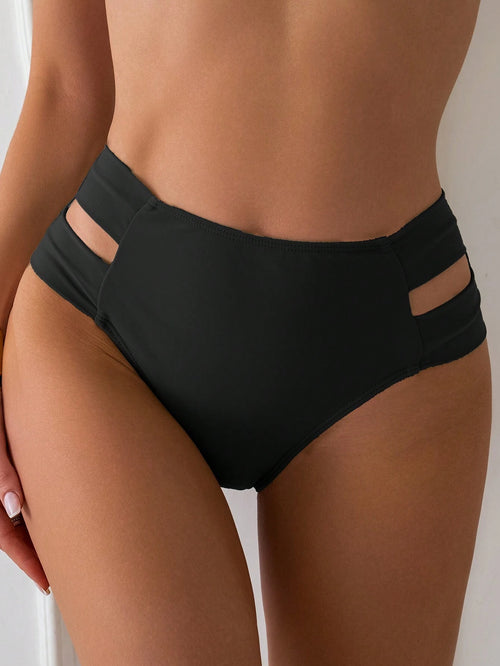 Swim Vcay 2026 Spring/Summer Women's Black Side High Cut Hollow Design Sexy Bikini Bottoms