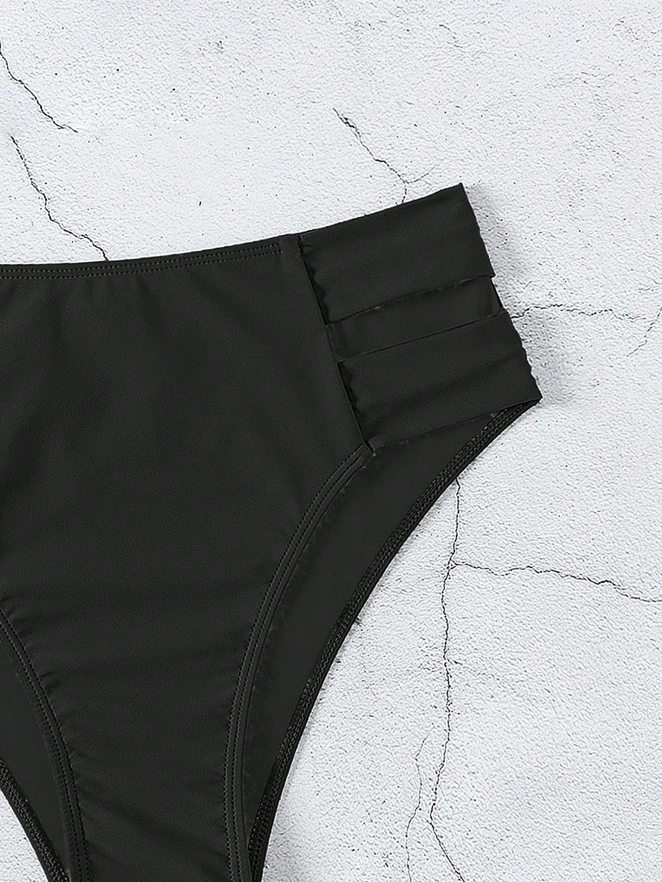 Swim Vcay 2026 Spring/Summer Women's Black Side High Cut Hollow Design Sexy Bikini Bottoms