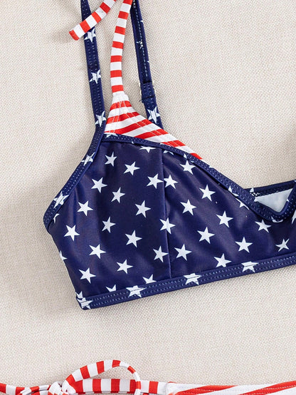 Swim Vcay 2pcs/Set New Random Print 2 In 1 Side Tie Sexy Elegant Vacation Bikini Swimwear Set, Suitable For Beach, Pool Party