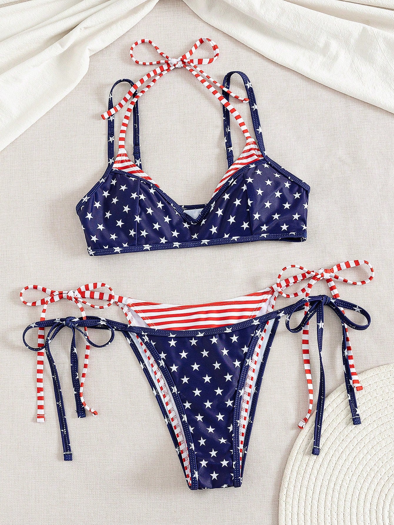 Swim Vcay 2pcs/Set New Random Print 2 In 1 Side Tie Sexy Elegant Vacation Bikini Swimwear Set, Suitable For Beach, Pool Party