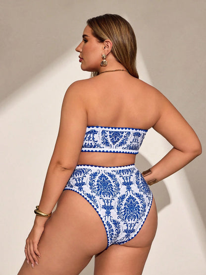 Swim Vcay Plus Size 2pcs Women Swimsuit Set, Minimalist Design For Daily Wear, Beach Resort, Summer