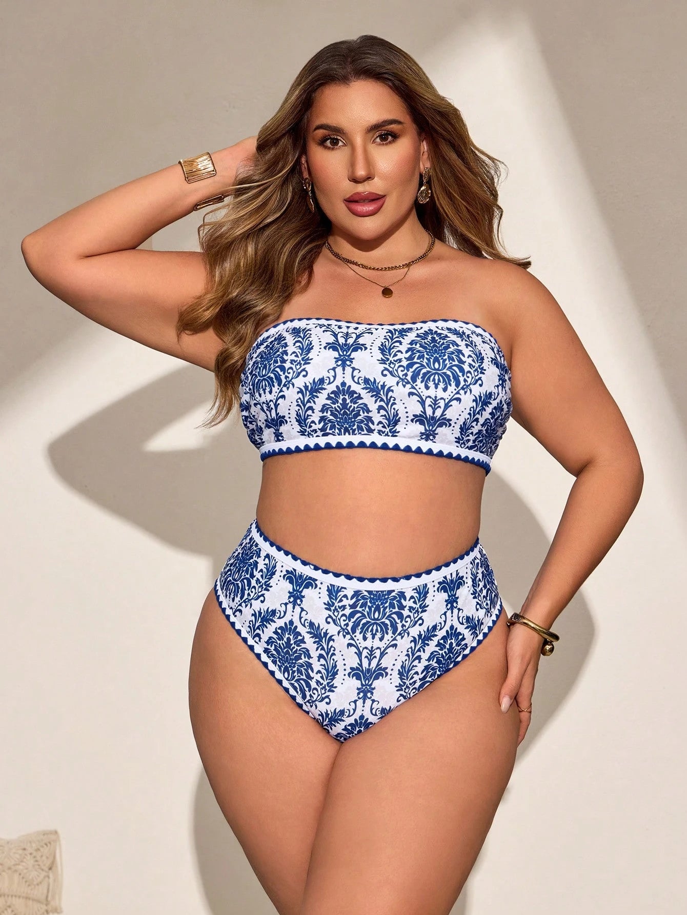 Swim Vcay Plus Size 2pcs Women Swimsuit Set, Minimalist Design For Daily Wear, Beach Resort, Summer