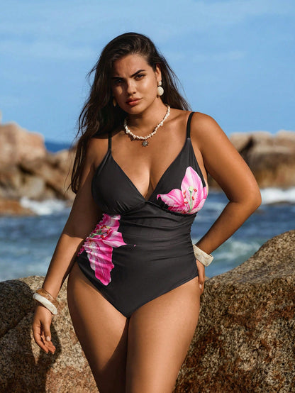 Swim Vcay Plus Size Women One-Piece Printed Slimming Tummy Control Swimsuit