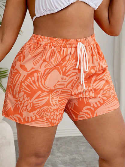 Swim Vcay Plus Size Women Printed Sports Casual Beach Shorts For Summer Beach Vacation