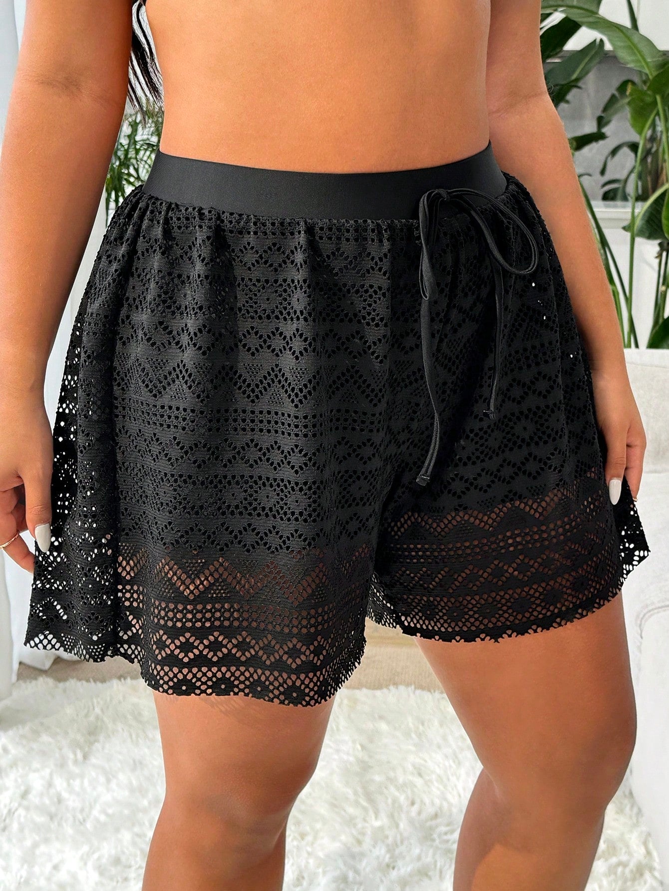 Swim Vcay Plus Size Women's Black High Elasticity Special Fabric Casual Loose 2 In 1 Beach Pants