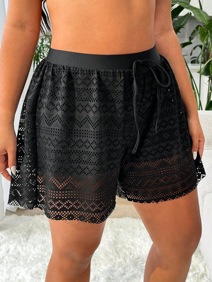 Swim Vcay Plus Size Women's Black High Elasticity Special Fabric Casual Loose 2 In 1 Beach Pants