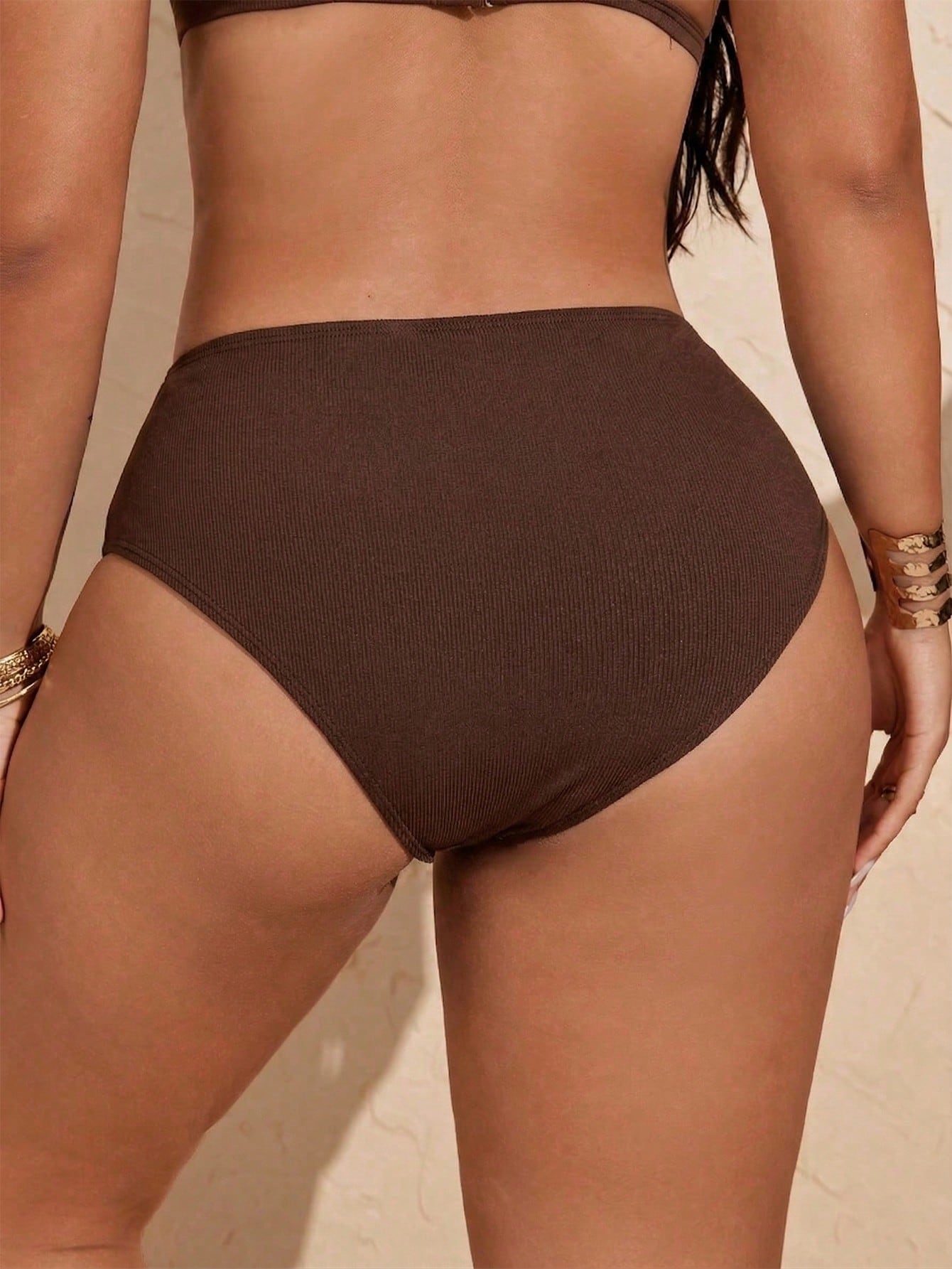 Swim Vcay Plus Size Women Solid Color Ruched Triangle Swim Briefs, Black Bikini Bottom For Summer Beach Vacation