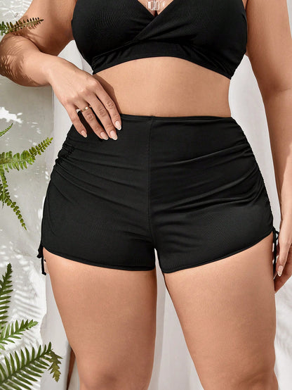 Swim Vcay Summer Beach Plus Drawstring Side Bikini Bottom
