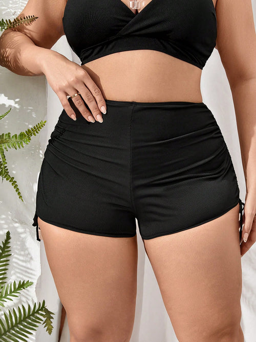 Swim Vcay Summer Beach Plus Drawstring Side Bikini Bottom