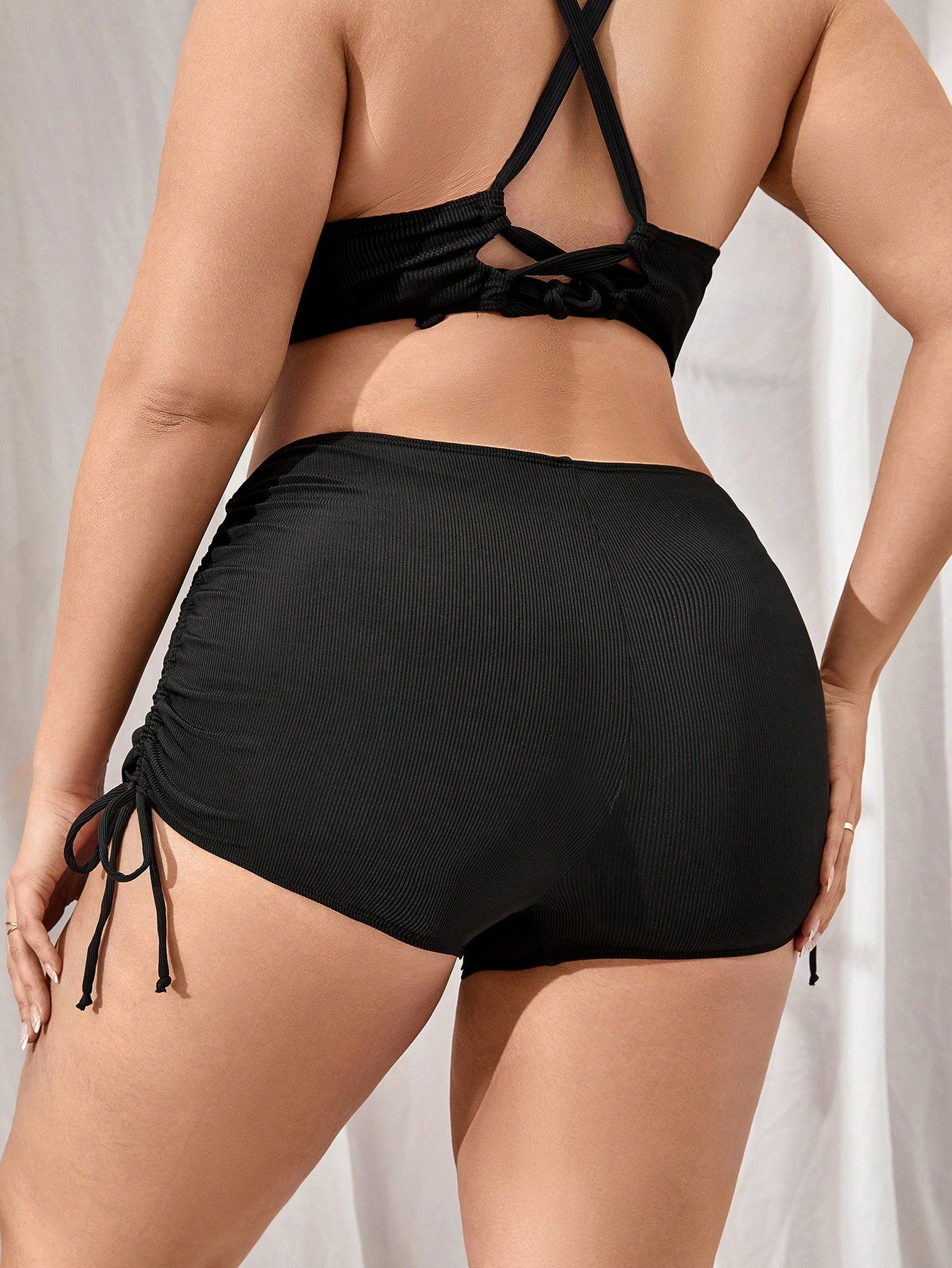 Swim Vcay Summer Beach Plus Drawstring Side Bikini Bottom