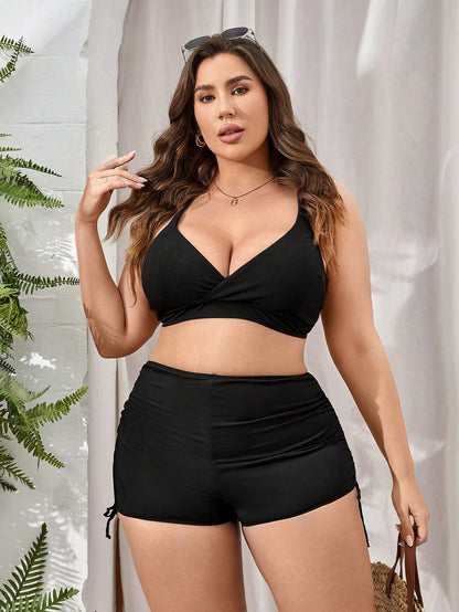 Swim Vcay Summer Beach Plus Drawstring Side Bikini Bottom