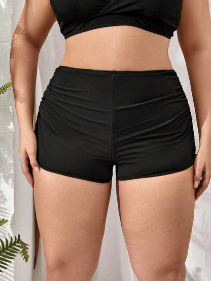 Swim Vcay Summer Beach Plus Drawstring Side Bikini Bottom