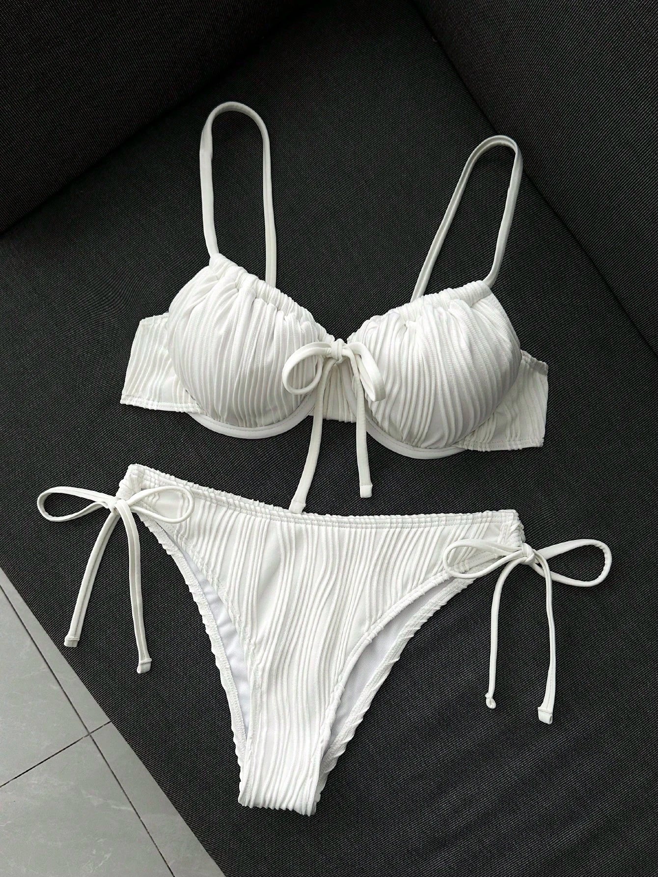 Swim Vcay Women's Casual Vacation Beach Party Elegant Spaghetti Strap Special Fabric Solid Yellow Bikini 2-Piece Swimsuit New Summer