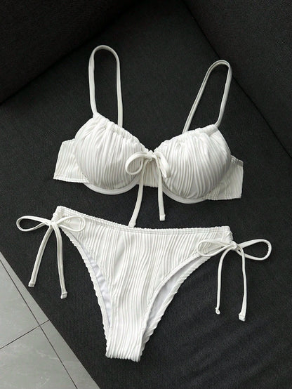Swim Vcay Women's Casual Vacation Beach Party Elegant Spaghetti Strap Special Fabric Solid Yellow Bikini 2-Piece Swimsuit New Summer