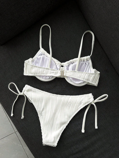 Swim Vcay Women's Casual Vacation Beach Party Elegant Spaghetti Strap Special Fabric Solid Yellow Bikini 2-Piece Swimsuit New Summer