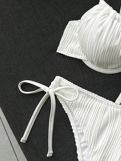 Swim Vcay Women's Casual Vacation Beach Party Elegant Spaghetti Strap Special Fabric Solid Yellow Bikini 2-Piece Swimsuit New Summer